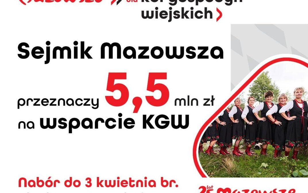5,5 mln zł dla kół gospodyń wiejskich z Mazowsza.