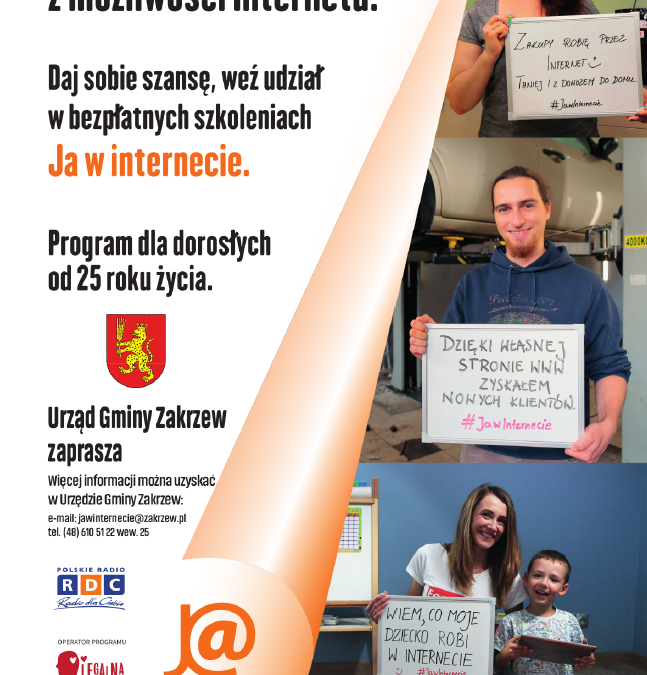 Gmina Zakrzew zaprasza na bezpłatne szkolenia: Ja w Internecie